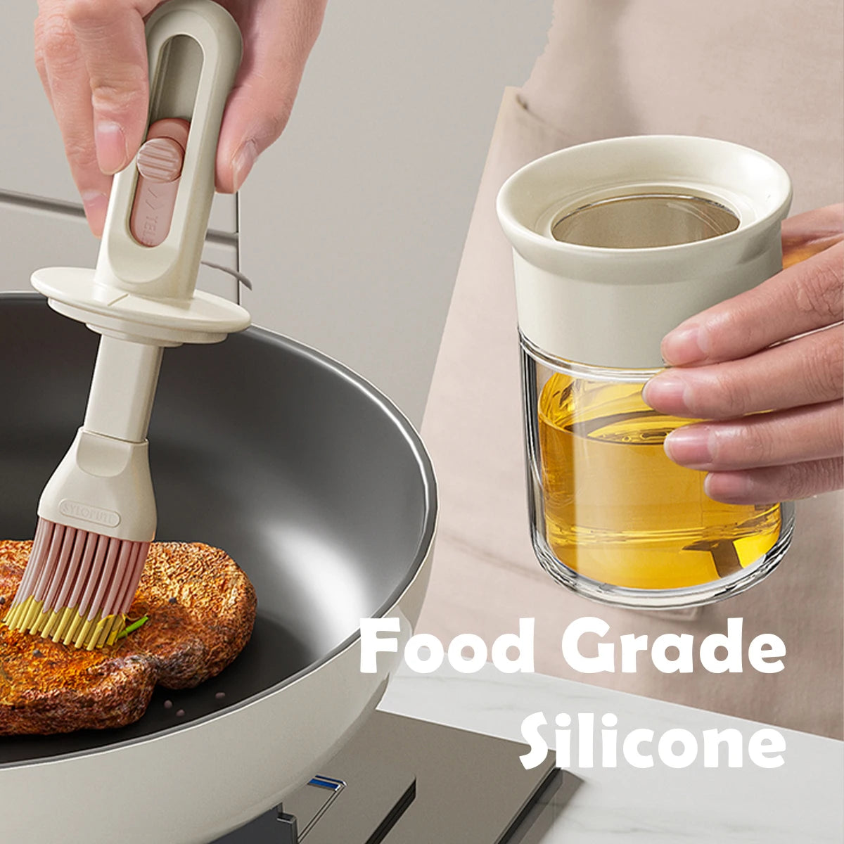 Distribuidor de Azeite com Escova de Silicone 2 em 1 para Cozinha - Frasco de Óleo e Molho de Vinagre - Ideal para Cozinhar, Churrasco e Fritar - Doce Casa