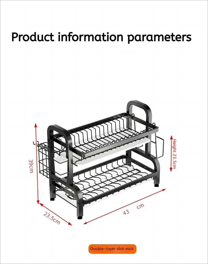 Escorredor de Pratos 2 Camadas - Novo Modelo 2024 - Compacto e à Prova de Ferrugem com Suporte para Utensílios - Doce Casa