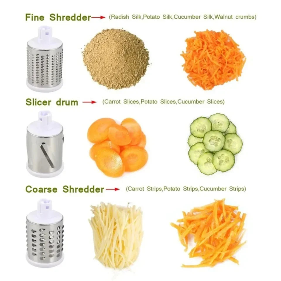 Cortador e Fatiador de Vegetais Manual - Máquina Multifuncional com 3 Tambores Afiados - Triturador de Alho e Batata - Doce Casa